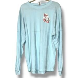 Venley women’s size large spirit jersey long sleeve blue floral college tee